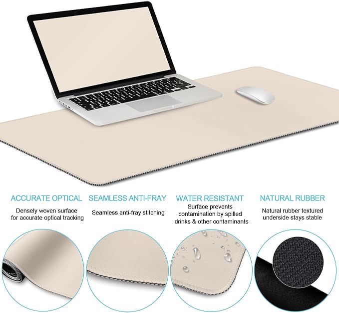LIMKRIAN Oatmeal Beige Desk Mat Set, Large Mouse Pad & Keyboard Wrist Rest | XXL Desk Pad, Ergonomic Wrist Rest Mouse Pad, Memory Foam Keyboard Support, Coaster, Home Office Game Desk Accessories Gift