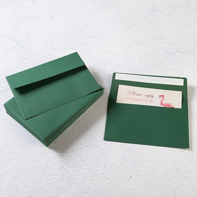 50 Pack 5 x 7 Envelopes Colored Self Seal for Wedding, Party Invitations, Greeting Cards, Announcements, Photos, 5.24 x 7.21 Inches (Dark Green)