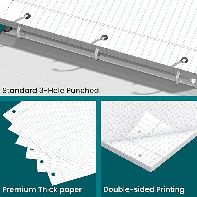 Legal Pads 8.5x11, 50 Sheets/Pack,12 Pack,3-Hole Punch & Perforated Writing Pads, Wide Ruled White Lined Paper, Notebook 8.5x11.75, Notepads 8.5x11 for Business, School and Office Supplies