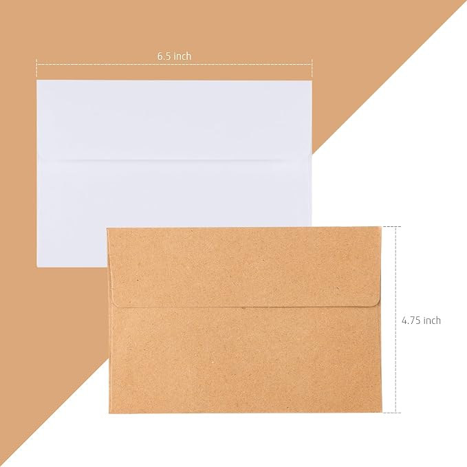 Granhoolm 50 pack 4x6 Envelopes,A6 Invitation Envelopes 6.5 x 4.75 For 4x6 Cards- Peel & Press,Ideal for Invitations,Weddings,Parties(Half White and Brown)
