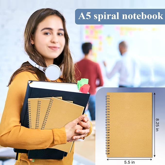 12Pack Spiral Notebook, 5.7x8.3” Small Notebooks for Work 120Page Note Pads | Multipack Blank Kraft A5 College Ruled Notebook Journal Spiral Bound for Writing Lined Notepad for Office School Journaling