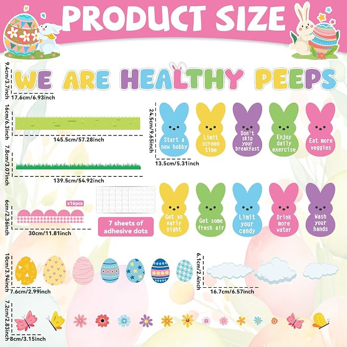 Easter Bunny Bulletin Board Set Easter Health Habits Bulletin Board Decoration Spring Bunny Cutouts Rabbit Good Habit Paper Cutout Spring Classroom Decoration for School Chalkboard Wall Decor Supplies