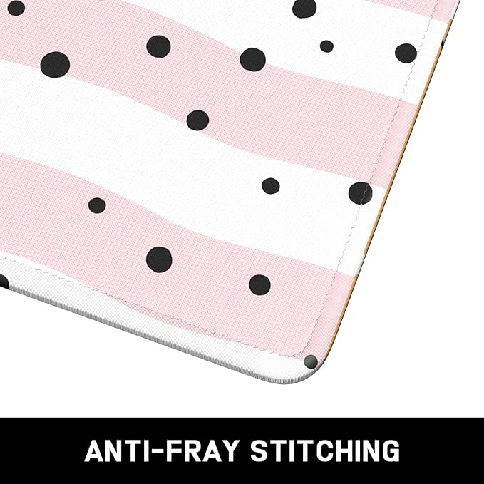 Mouse Pad, Minimalism Marble Style Computer Pad, Anti-Slip Rubber Mouse Mat with Stitched Edges for Gaming, Office, Laptop, PC, Women, 9" x 8" Thick 3 mm, Pink White Polka Dots