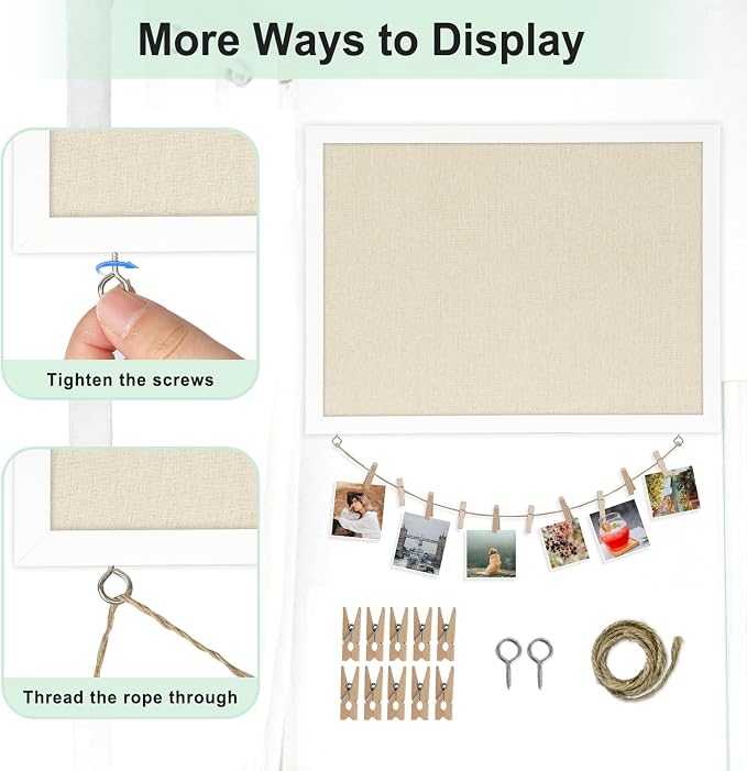 DOLLAR BOSS Double-Sided Bulletin Boards with Linen, 36"x24" Cork Board | Corkboards for Walls, Framed Pin Board, Picture Display Vision Board, For Office Home School, 20 Pushpins 10 Clips