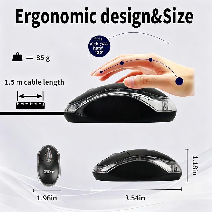 SOON GO Wired Mouse-USB Wired Mouse,Ergonomic Optical Design,1.5M USB Cable, Plug & Play for PC/Laptop/Desktop (Black)