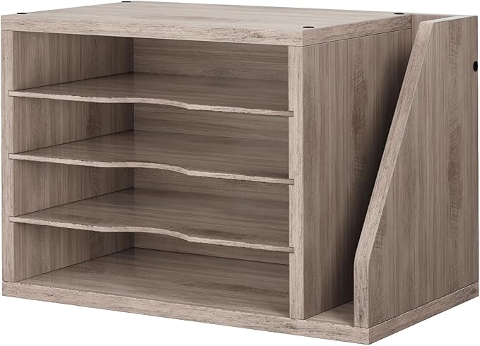 Mail Sorter, File Organizer Desktop, Wood Desk Organizer with 3 Adjustable Shelves, Mail Holder for Office, Home, Letter Sorter File Holders for Envelopes, Mail Supplies Magazines, Greige