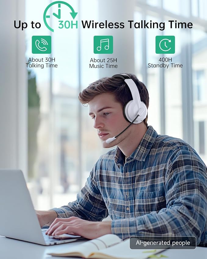 AOC Wireless Headset with Mic for Work, AI Noise Cancelling, Bluetooth | AI Noise Cancelling Mic, Bluetooth 5.3, USB-A/C Dongle Included, Mic Mute, Compatible with PC, Laptop & iPhone