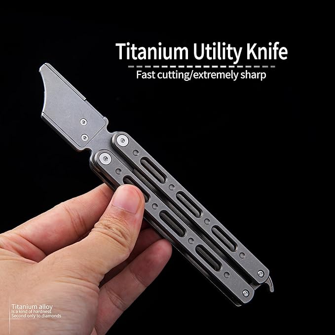 Titanium Utility Knife with Clip Mini Pry Bar EDC Box Cutter Flipper Pocket Knife For Outdoor