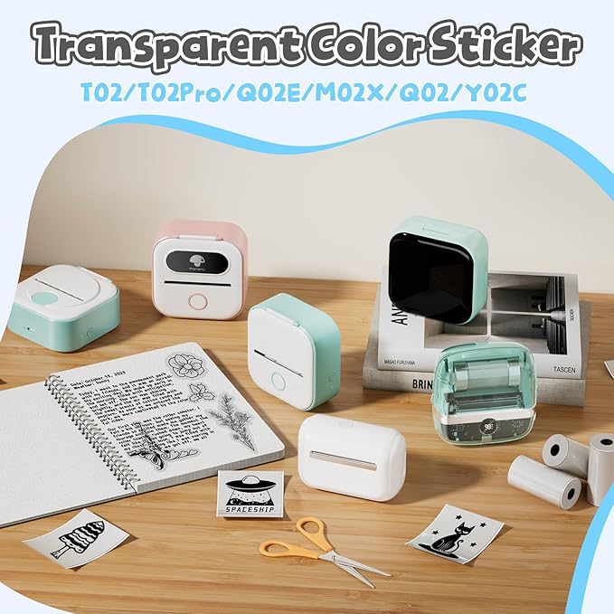 Phomemo T02 Transparent Paper Clear Sticker Paper- Sticker Paper for Phomemo T02/T02Pro/Q02E/M02X/Y02C/Q02/M02L Mini Sticker Printer, for Study Notes, Photos, List, 3-Rolls