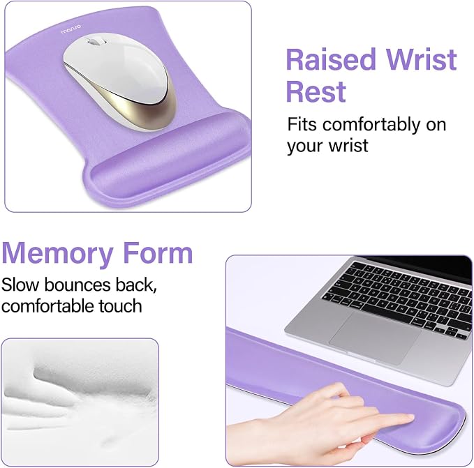 MOSISO Keyboard Mouse Pad Set, Large Gaming Mousepad&Keyboard Wrist Rest | Mouse Wrist Rest&Coaster, Ergonomic Non-Slip Mousepad&Easy Typing Cushion with Memory Foam for Home Office, Purple