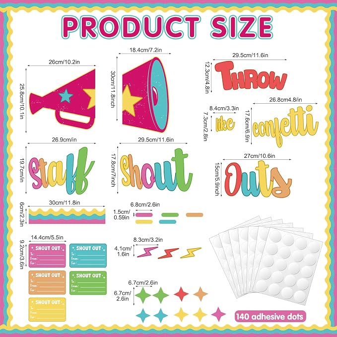 73Pcs Shout Out Bulletin Board Decorations Throw Staff Shout Out Like Confetti Bulletin Board Set DIY Craft Cutouts for Back to School Classroom Office Door Wall Decor Supplies