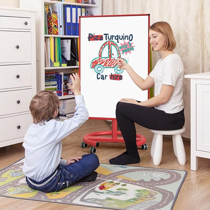 Mobile Whiteboard, 40x26 Inches White Board Dry Erase Board on Wheels | Height Adjustable, Magnetic Surface, Dry Erase, With Stand, Ideal for Classroom, Office, School, Home, Homeschooling, Teacher