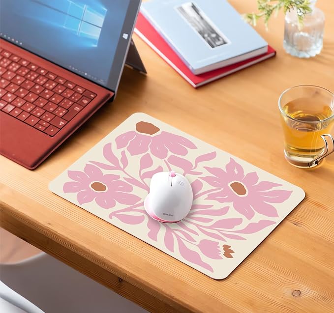 Square Floral Pink Mouse Pad, Vintage Flower Computer Mouse Pads Small, Boho Cloth Mousepad Washable, Abstract Mouse Mat for Wireless Mouse, Office Gifts for Coworkers, Decor Gift for Women,9.5x7.9 in
