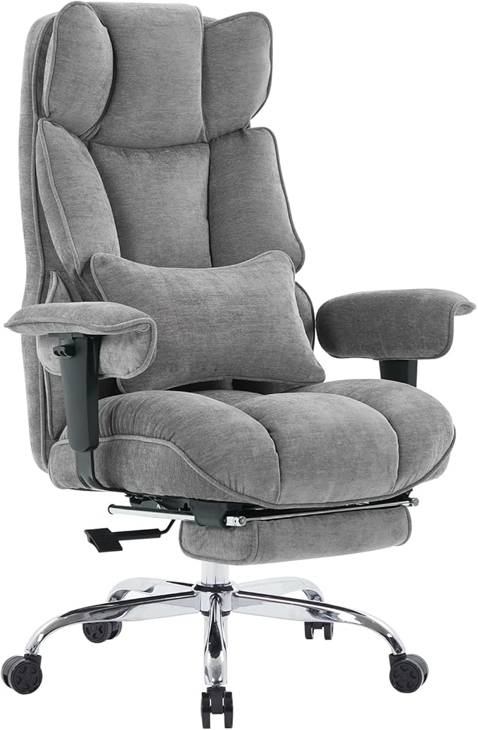 Efomao Big and Tall Fabric Executive Office Chair,Grey | 400lbs support, 135° recline, dual-layer foam cushion, 23.5" seat & footrest