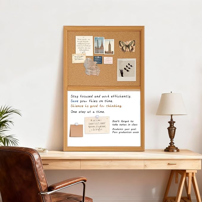 Cork Board White Board Combo with MDF Wood Frame | 30 x 20 Inch Bulletin Board, Magnetic Dry Erase Board & Corkboard for Wall, Vision Board for Home, Office, School