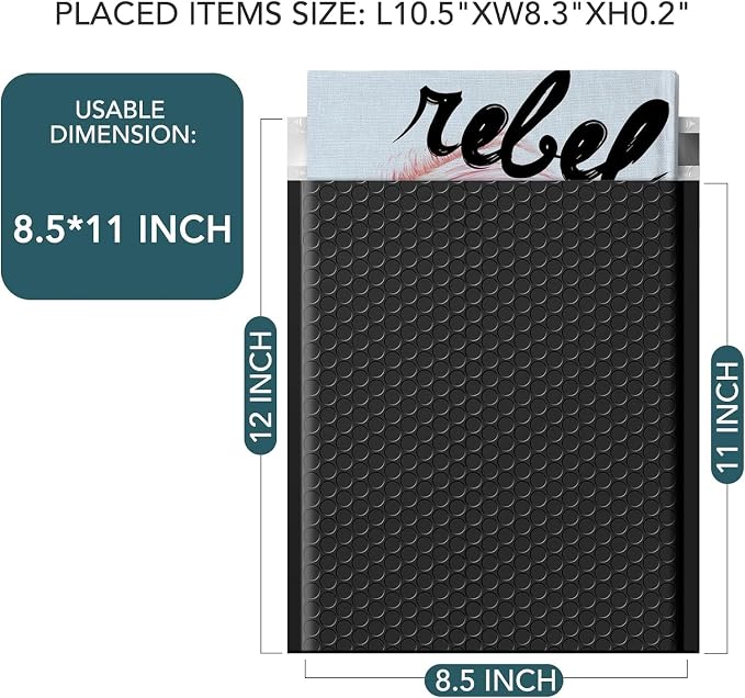 Metronic Bubble Mailers 8.5x12 250 Pack Black Waterproof Padded Envelopes | Bubble Mailer Thick Mailing Envelopes Bubble Padded for Packaging, Makeup, Gift, Mailing, Shipping, Small Items Supplies