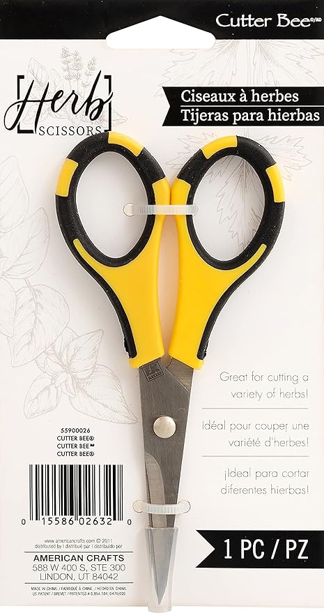 EK Tools Cutter Bee Precision Craft Scissors - Small Ergonomic Scissors with Micro Tip for Cutting Paper, Herbs, and More - Stainless Steel Blades, Yellow and Black