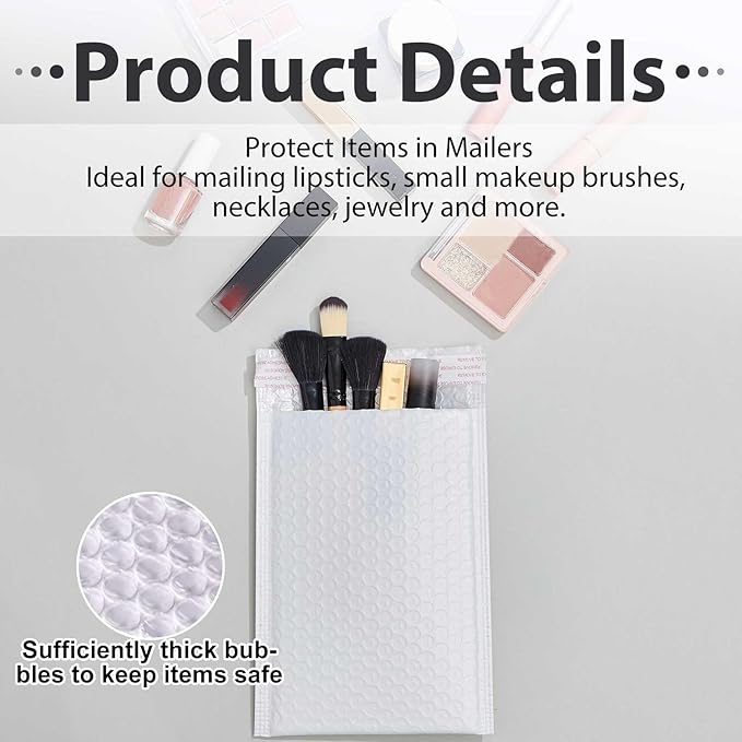 Henoyso 100 Pcs Bubble Mailer 4 Sizes Self Adhesive Waterproof Padded Envelopes Cushioning Seal Bubble Shipping Envelopes for Mailing Packaging Small Business Packing Supplies (White)
