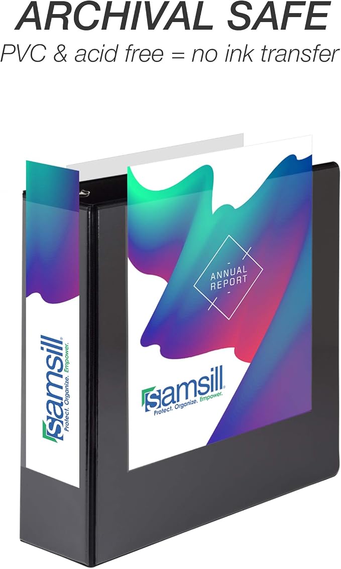 Samsill Durable 3 inch 3 Ring Binder, D Ring Binder, 100% Recycled Chipboard, Black, 4 Pack