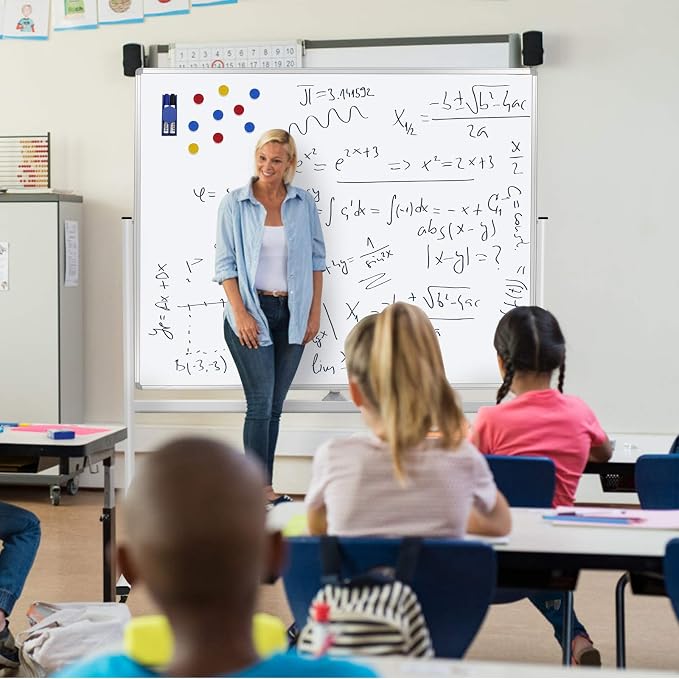 60"x48" Mobile Whiteboard Double-Sided Magnetic Dry Erase Board on Wheels - Comercial Rolling White Boards with Sturdy Stand for Home, Office & School