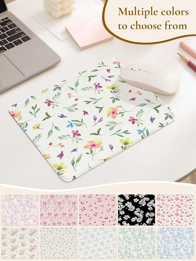 Colorful Cute Flowers Mouse Pad, Waterproof Aesthetics Leaf Mouse Pads Design, Non-Slip Rubber Base Computer Simple Funny Mousepad,Small Mouse Mat Desk Accessories Office Supplies