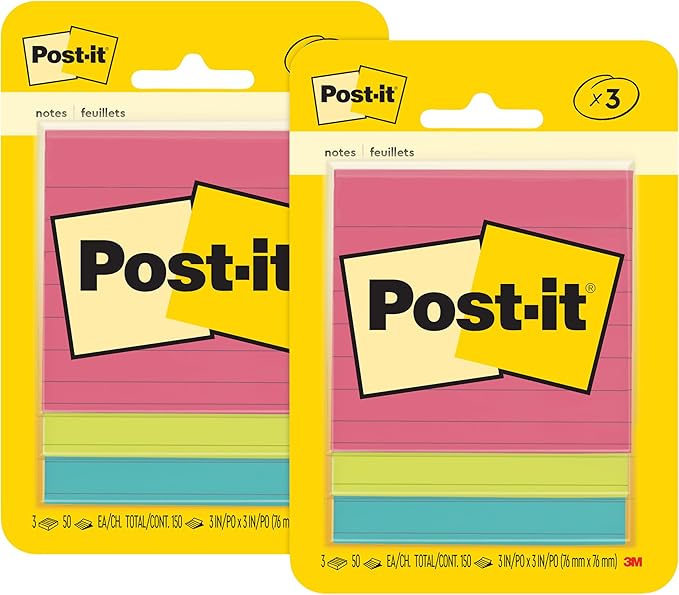 Post-it Notes, 3x3 in, 3 Pads, America's #1 Favorite Sticky Notes, Poptimistic Collection, Bright Colors (Magenta, Pink, Blue, Green), Clean Removal, Recyclable (6301-B) (Pack of 2)