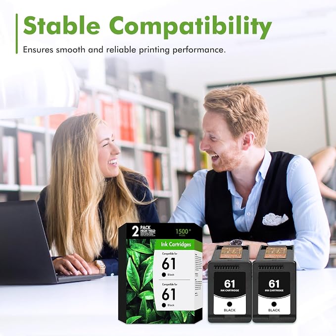 61 61XL Ink Cartridges for HP Printers Compatible for HP61XL 2-Pack Black | Compatible for HP61 Black Ink Cartridges Work for HP Officejet 4630 4635 Envy 4500 5530 4502 4501 Deskjet 1000 1010 Black