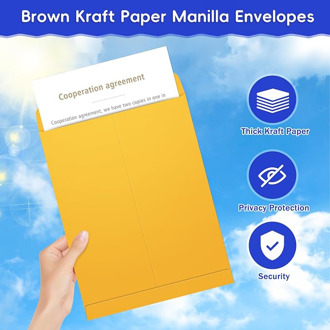 25 Pack 9 x 12 Catalog Mailing Envelopes, Self-Seal Brown Manilla Envelopes | Envelopes Letter Size for Mailing, Organize, storage, Home, Office Business