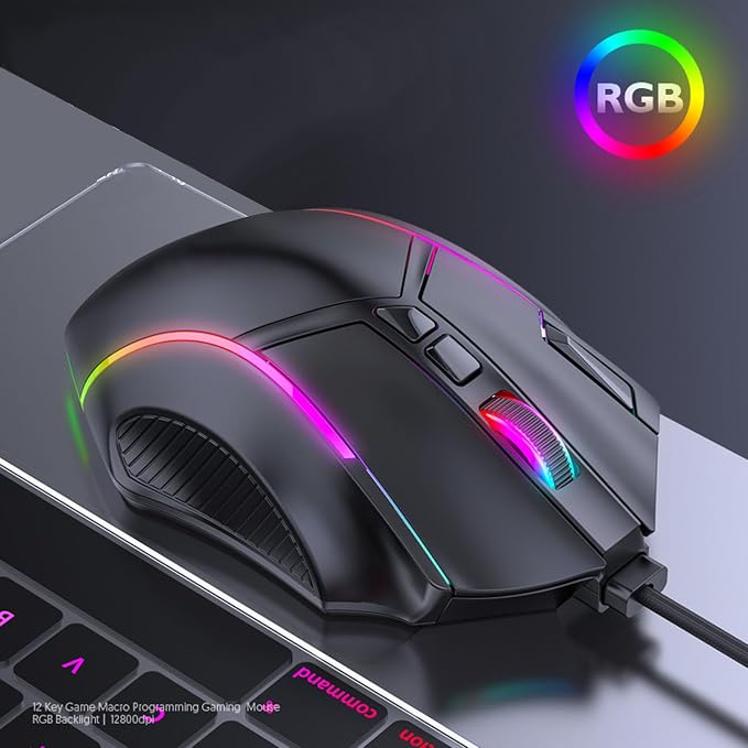 ciciglow Wired Gaming Mouse, X15 Wired USB Computer Mouse, 12800DPI RGB Backlight Corded Mouse for Computers Gaming Devices, 12 Programming Keys, Office and Home