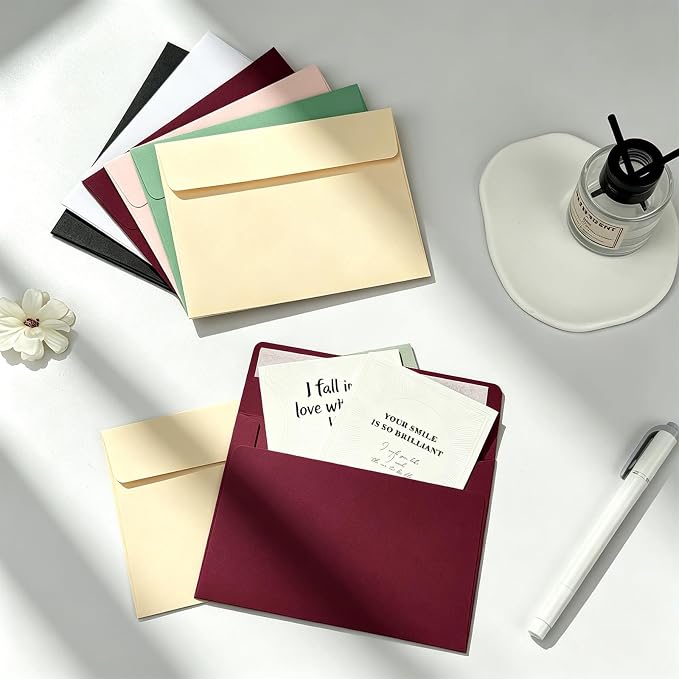 100 Packs Burgundy 4x6 Envelopes for Invitations, A4 Envelopes for Greeting Cards, Printable, Self Seal for Weddings, Graduation, Birthday, Photos, Postcards
