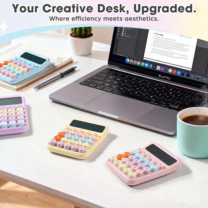 8-Pack Mechanical Keypad Calculator with Big Buttons for Students, Teachers | 12-Digit Large LCD Display, Cute Pastel Color Calculators, 15° Tilt Design, Auto Off