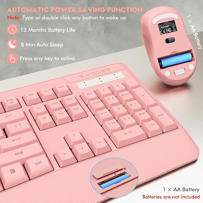 Wireless Keyboard and Mouse Combo, Full Size Ergonomic with Wrist Rest | 2.4GHz USB Receiver, 3 DPI Adjustable 6-Button Cordless Mouse for Computer, Laptop, PC, Windows