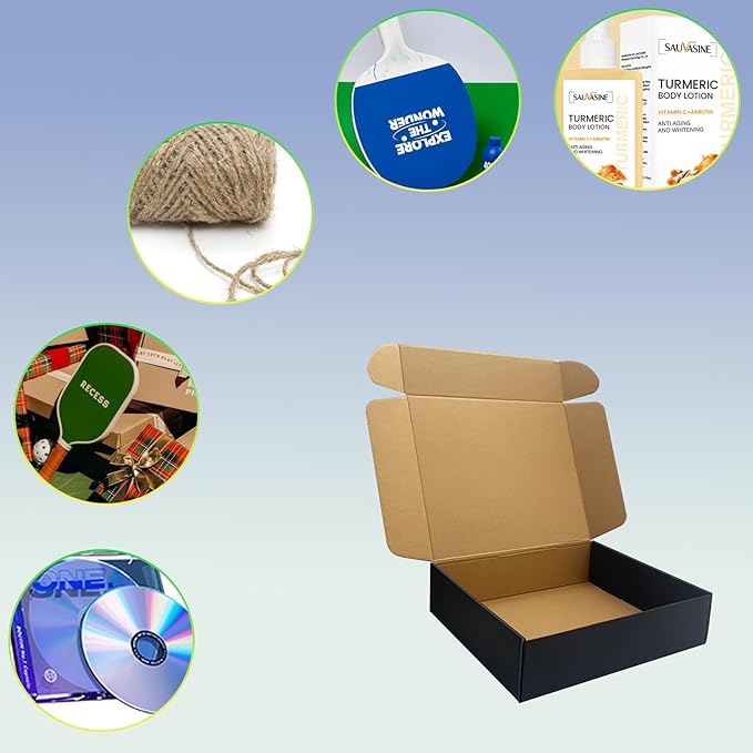 24 Pack 10 x10 x 3 inches Black Shipping Boxes, Corrugated Mailer Boxes, Packaging Boxes for Products, Recyclable Cardboard Box, Flat Literature Mailers for Gifts, Small Business by Mailing