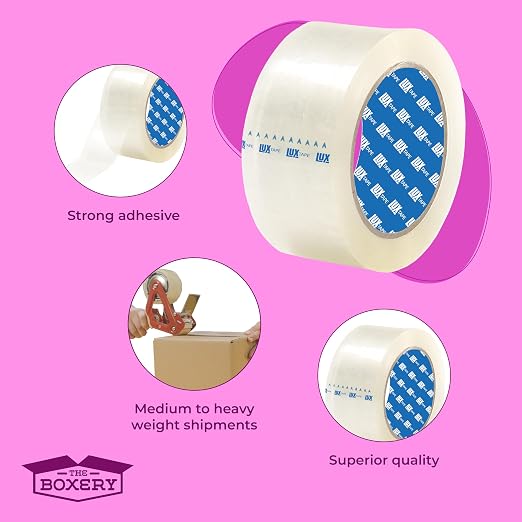 The Boxery 2" x 110 Yards Clear Packing Tape – 6 Roll Carton – Warehouse Grade Adhesive for Shipping, Moving & Packaging – Standard Strength 1.85 Mil Box Sealing Tape