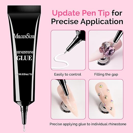 MelodySusie 15g Pinpoint Nail Rhinestone Glue for Nails Super Strong Gel for Nail Charms Gems 3D Nail Gel UV Nail Glue for Nail Art Design Nail Chrome