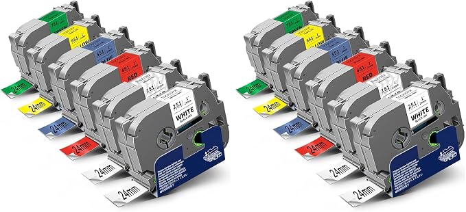 12-Pack 24mm 0.94" Multi-Color Compatible for Brother P Touch Label Tape