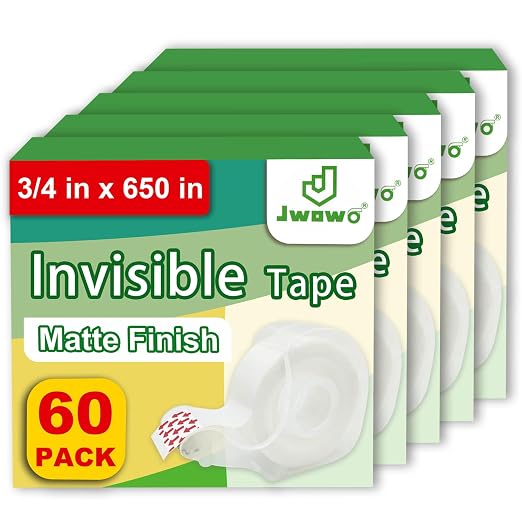 Invisible Tape with Refillable Tape Dispenser, Holiday Supplies and Gift Wrap Tape, Great for Christmas Crafts, Matte Finish, 3/4 in x 650 in 60 Pack