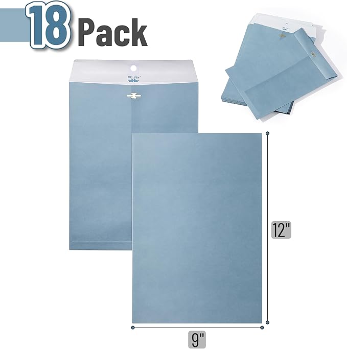 Mr. Pen- Clasp Kraft Envelopes, 18 Pack, 9" x 12", Blue, Document Size, Clasp and Gummed Closure