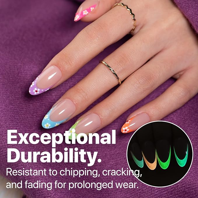 SXC Cosmetics X-Pro Tips French Tip Press On Nails - Bright Pastel Glow in the Dark Series (GLOW115-M Almond)