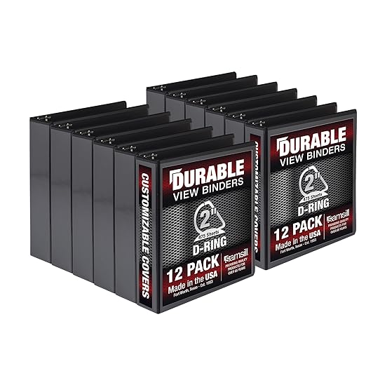 Samsill Durable 2 inch 3 Ring Binder, D Ring Binder, 100% Recycled Chipboard, Black, 12 Pack