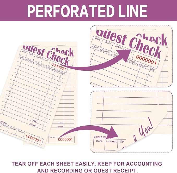 ZPARIK Guest Checks Books for Servers, Natural Color Paper, 12 Pack Purple | 12 Pack Guest Checks with 50 Sheets Per Book, Waiter Checkbook, Waitress Notepad for Restaurants, Perfect for Servers