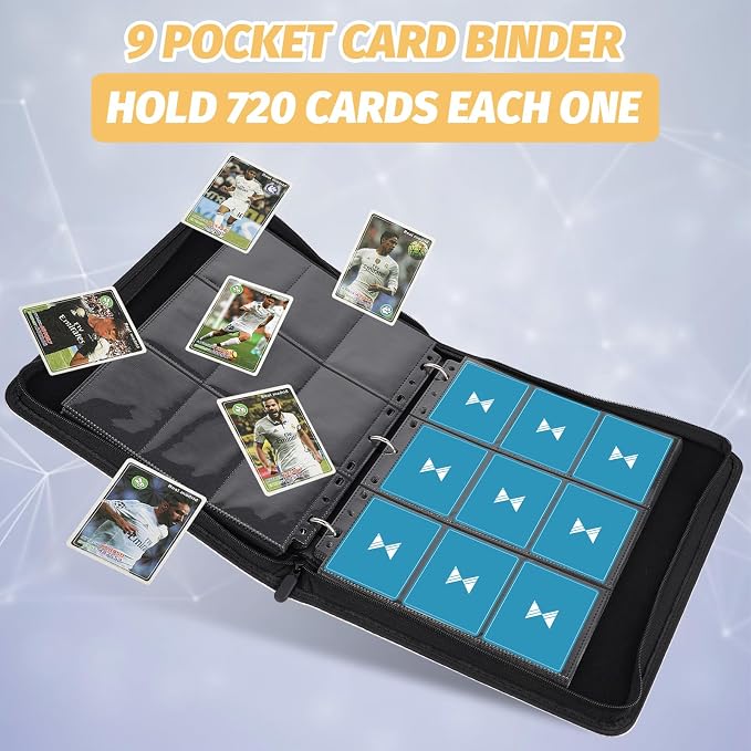 GERMUN 3 Ring 9 Pocket Zipper Card Binder, 720 Double Sided Standard PU Trading Card Album Folder for TCG & Sports Cards, Not Fit Top Loaders (Grass Green)