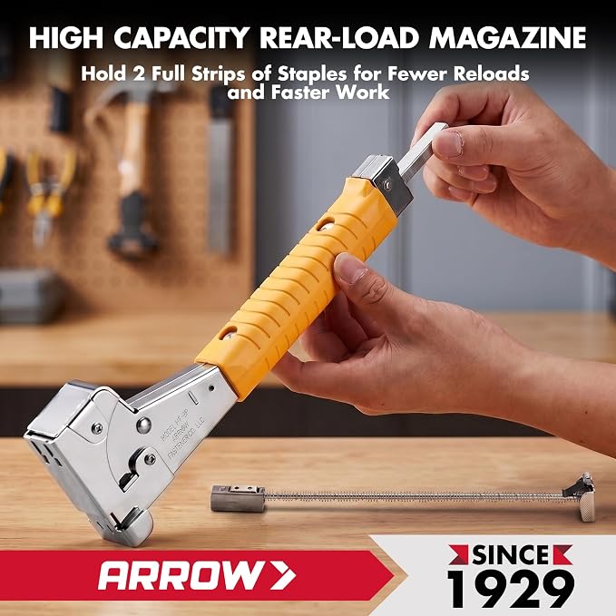 Arrow T50 Heavy-Duty Staple Gun, Manual Stapler | Chrome Steel, For Upholstery, Wood, Crafts, DIY and Professional Uses, Fits T50 1/4", 5/16", 3/8", 1/2" & 9/16" Staples