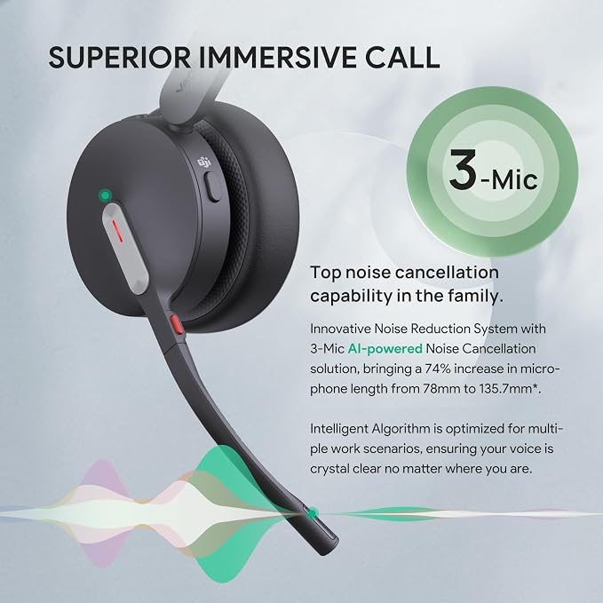 Yealink BH70 with Stand, Wireless Teams Headset with AI Mic Flip-to-Mute | Microsoft Teams & Zoom Certified, 100+ UC Platform Compatible, 35h Talk Battery, USB dongle C/A, No Power Adapter Required