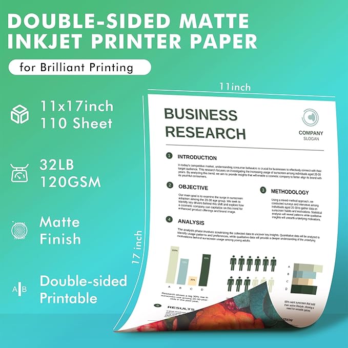 Koala Thin Presentation Paper Double-Sided Matte for Printing Photo 11X17 Inches 110 Sheets 32LB Compatible with Inkjet Printer