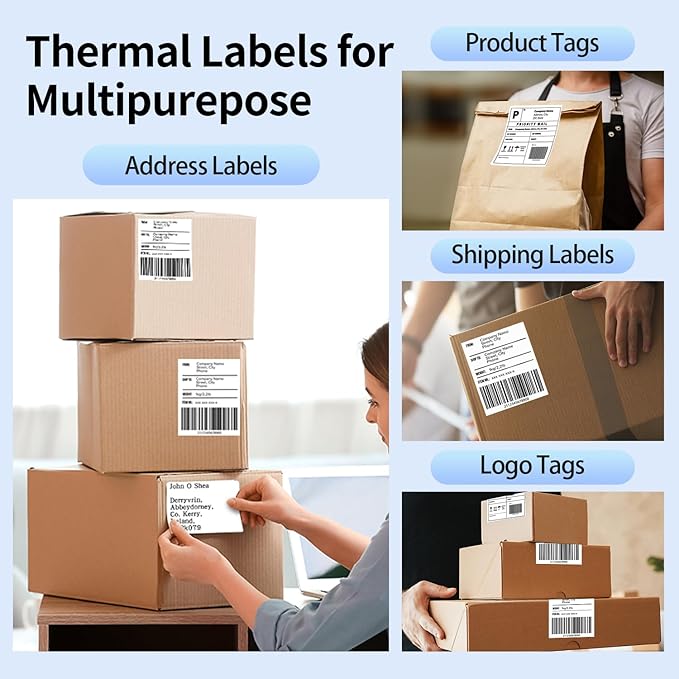 Phomemo Genuine 4X6 Thermal Shipping Label 100 Labels per Stack - 4x6 FanFold Thermal Labels Compatible with Phomemo 241bt Shipping Label Printer, Strong Adhesive Shipping Labels, Commercial Grade