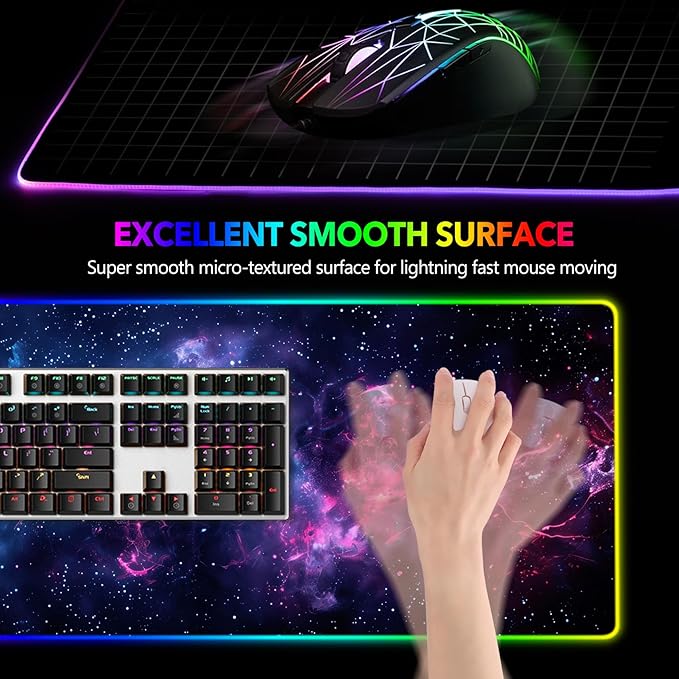 AIMSA LED Gaming Mouse Pad RGB, Large Mouse Pad with 14 Light Modes, Keyboard Mousepad Led Extended Surface (35.4 x 15.8 in) for Desktop Gamers, Blue Purple Starry Nebula
