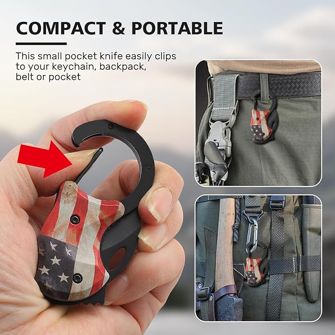 VIRENKNIFE Folding Pocket Utility Knife,Small Pocket Knife with 1.38''Sharp Blade, EDC Knife for Men Women,Mini Keychain Box Cutter for Everyday Carry,Great Gift for Men (USA Flag)