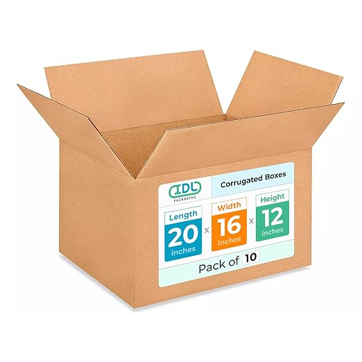 Large Shipping & Moving Boxes 20x16x12 inches (10-Pack) - Extra Strength 200 lb vs Regular - Corrugated Durable Packing Boxes for USPS - Shipping Box Large - Cardboard Box by IDL Packaging | Extra Strength 200 lb vs Regular - Corrugated Durable Packing...