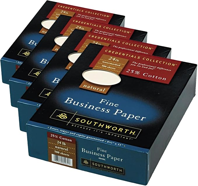 Southworth 404NC 25% Cotton Business Paper Natural 24 lbs. Wove 8-1/2 x 11 500/Box FSC,(Pack of 4)